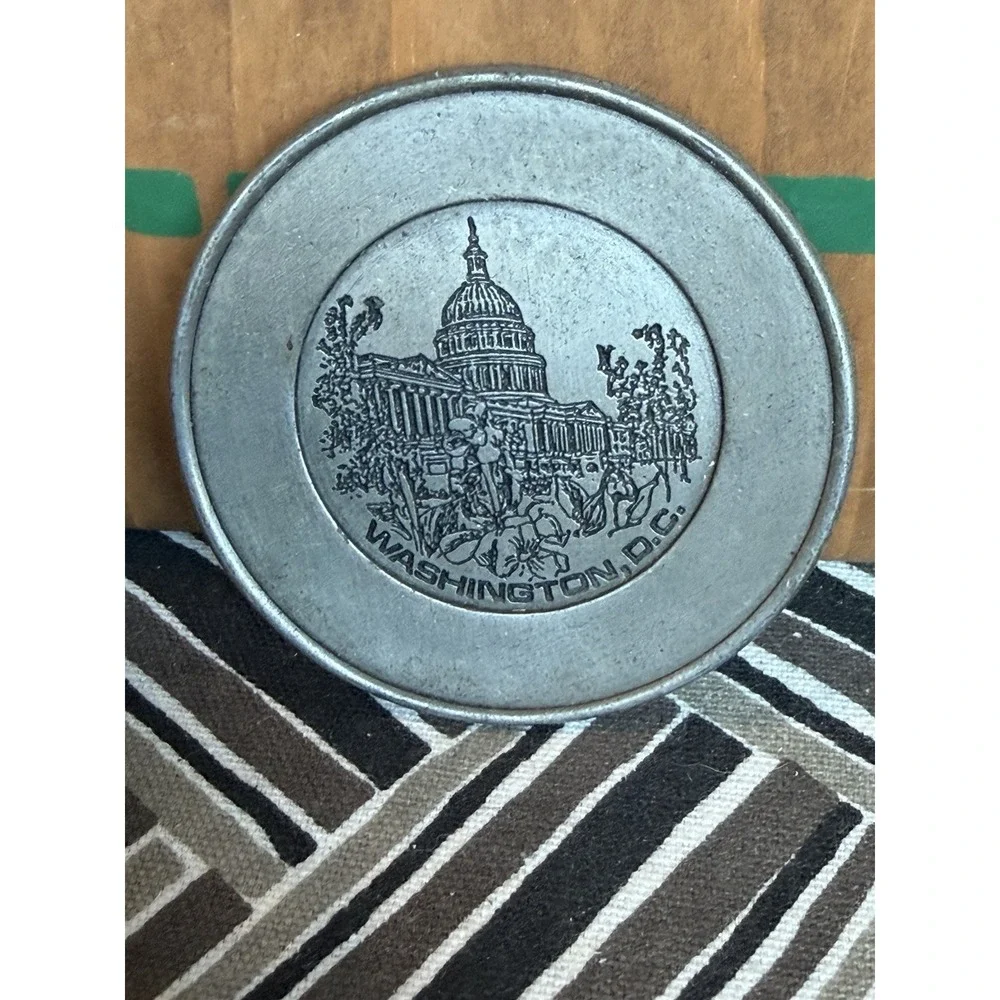 Vtg Souvenir Washington DC USA Capitol Mini Pewter Plate made in USA